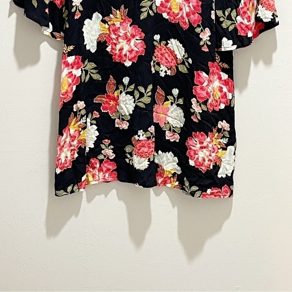 BILLABONG Girls Black Floral Print ALWAYS ON VACATION Rayon Dress Bell Sleeve L - Picture 5 of 9